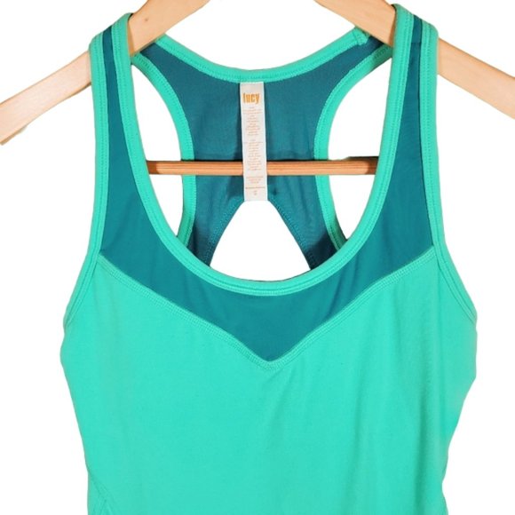 Lucy Tank Top Green Running Gym Workout Athletic Athleisure Racerback XS - Picture 5 of 8